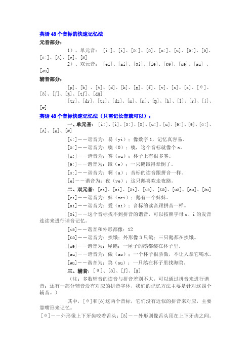 (完整版)12英语48个音标的快速记忆法