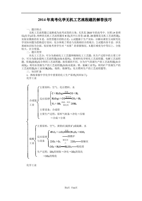 2014年高考化学无机工艺流程题的解答技巧