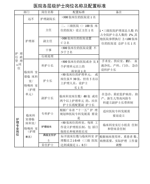 医院各层级护士岗位名称及配置标准x