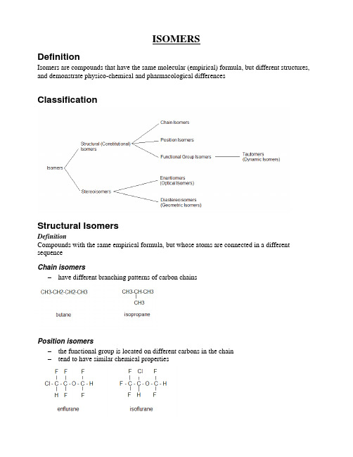 化学原料药开发-异构体的分类 ISOMERS