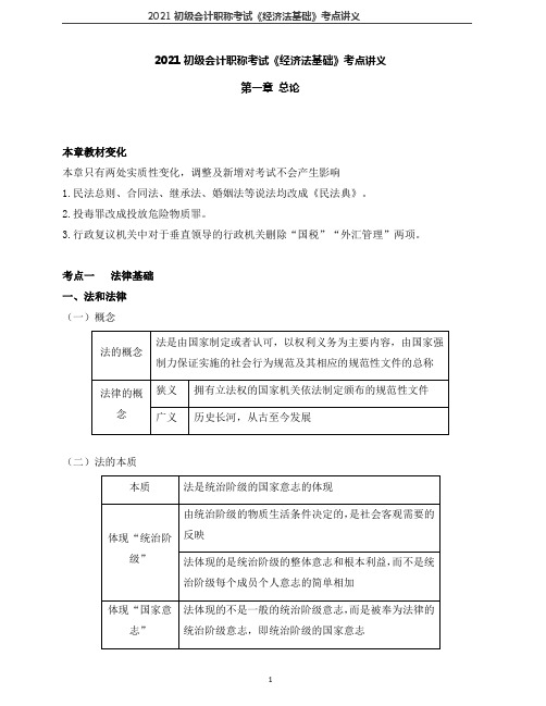 2021初级会计职称考试《经济法基础》考点讲义--第1章 总论 