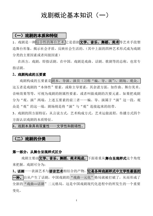 戏剧概论基本知识精华版第一部分