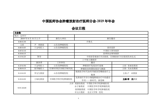 中国医师协会肿瘤放射治疗医师分会-2019年年会会议日程