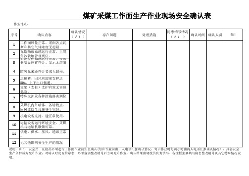 煤矿采煤工作面生产作业安全确认记录(1)