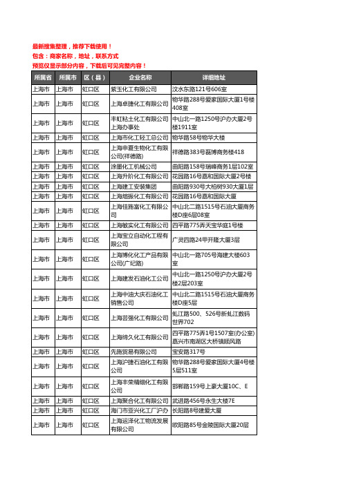 新版上海市上海市虹口区化工厂企业公司商家户名录单联系方式地址大全25家