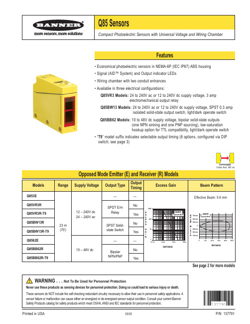 Banner Sensors Q85系列光电传感器说明书