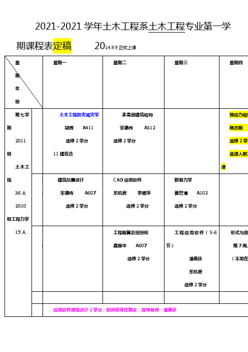 20212021学年土木工程系土木工程专业第一学期课程表定稿