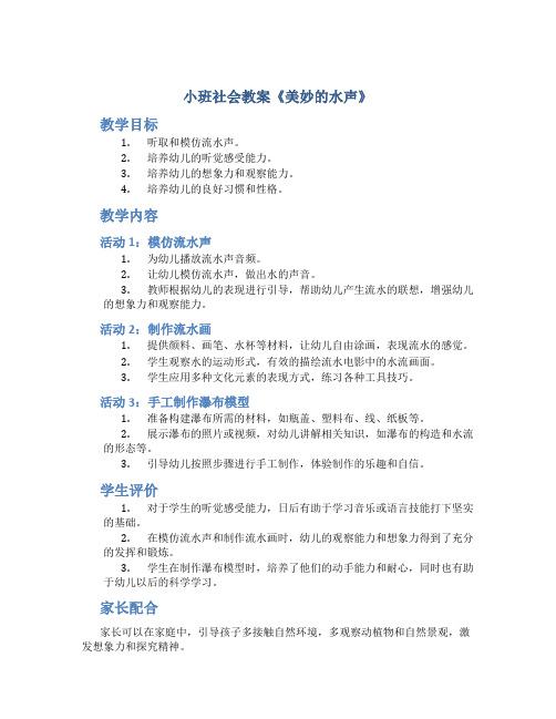 小班社会教案《美妙的水声》