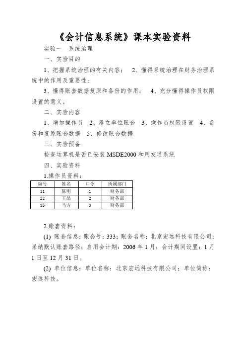 《会计信息系统》课本实验资料