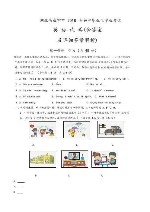 湖北省咸宁市2018年中考英语试题((含答案及详细答案解析))