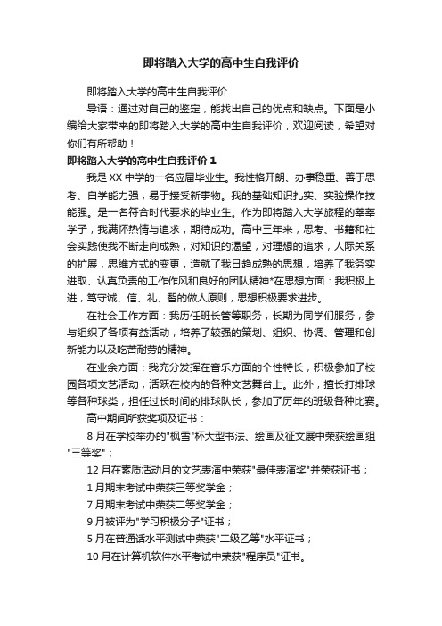 即将踏入大学的高中生自我评价