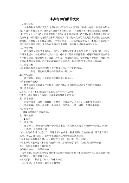 小苏打和白醋的变化 教学设计