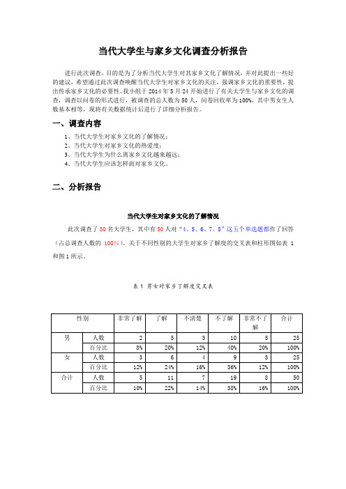 当代大学生与家乡文化调查分析报告