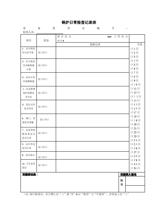 锅炉日常检查记录表【范本模板】