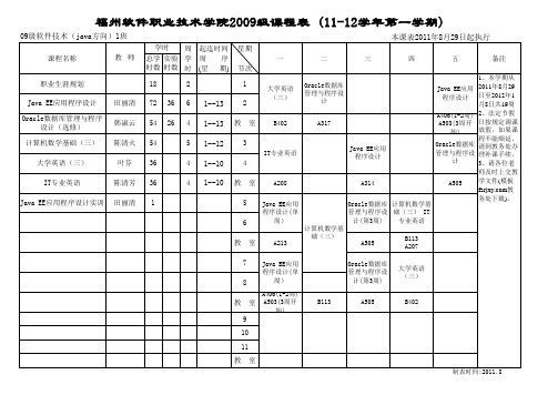 福州软件职业技术学院09级课程表(11-12第一学期)