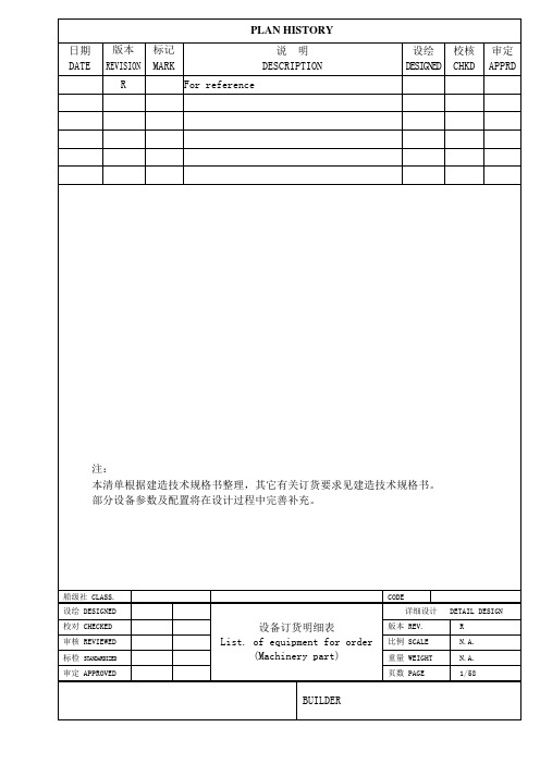 船舶建造轮机设备购买清单