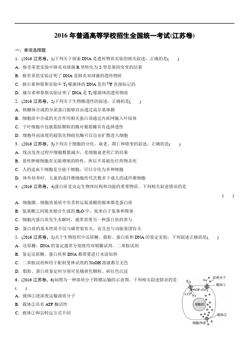 【生物】2016年高考真题——江苏卷(精校解析版)