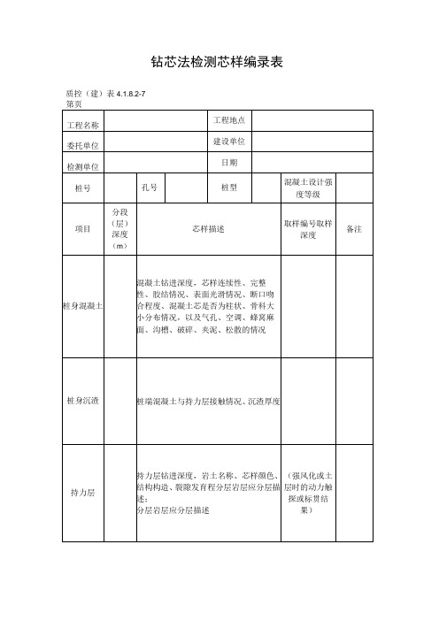 钻芯法检测芯样编录表