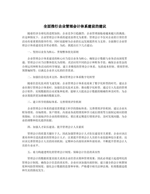 全面推行企业管理会计体系建设的建议