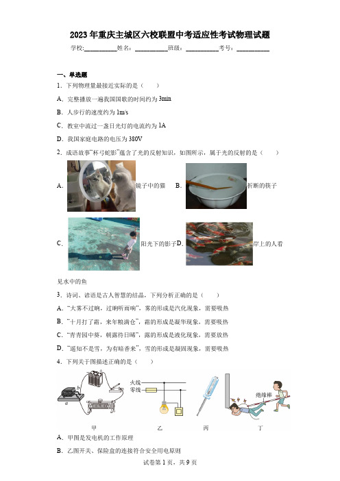 2023年重庆主城区六校联盟中考适应性考试物理试题