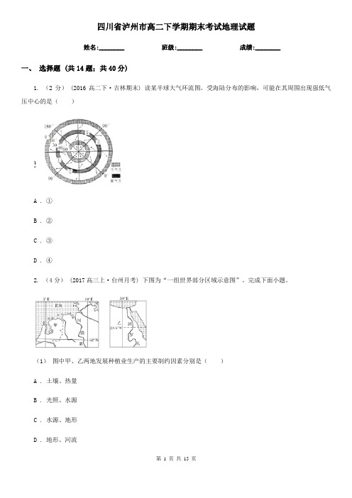 四川省泸州市高二下学期期末考试地理试题