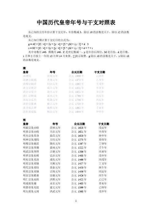 中国历代皇帝年号与干支对照表