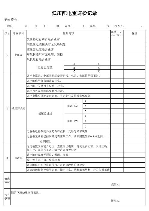 配电房日常巡检记录