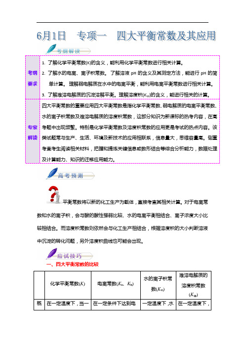 2020年高考化学考前20天终极冲刺攻略(第03期)第17天：6月1日 专项一 四大平衡常数及其应用 Word版含解析