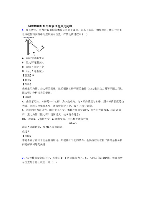 中考物理压轴题专题复习——杠杆平衡条件的应用问题的综合附详细答案