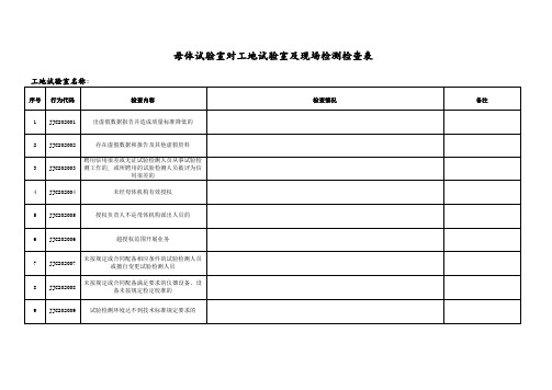 母体试验室对工地试验室及现场检测检查表