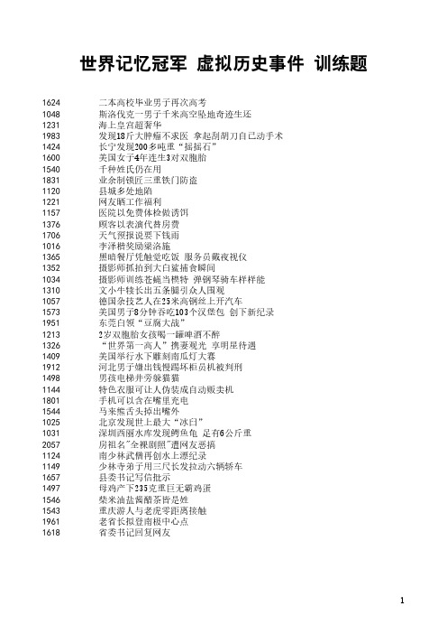 世界记忆冠军 虚拟历史事件 训练题9