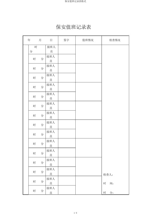 保安值班记录表格式