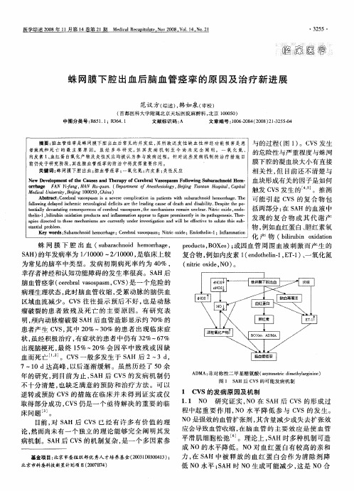 蛛网膜下腔出血后脑血管痉挛的原因及治疗新进展