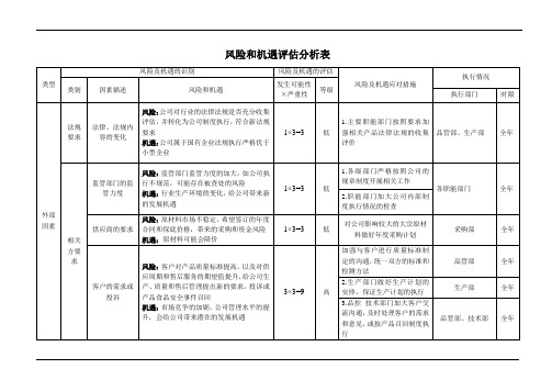 风险和机遇评估分析表