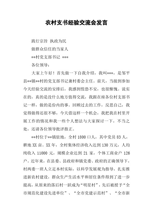 农村支书经验交流会发言