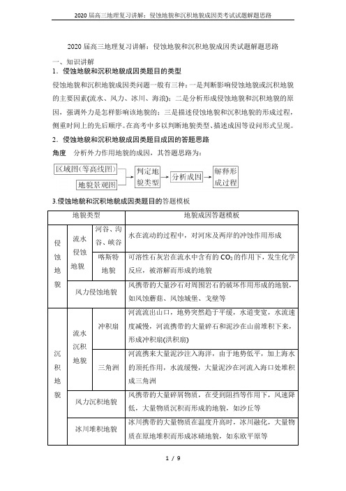 2020届高三地理复习讲解：侵蚀地貌和沉积地貌成因类考试试题解题思路