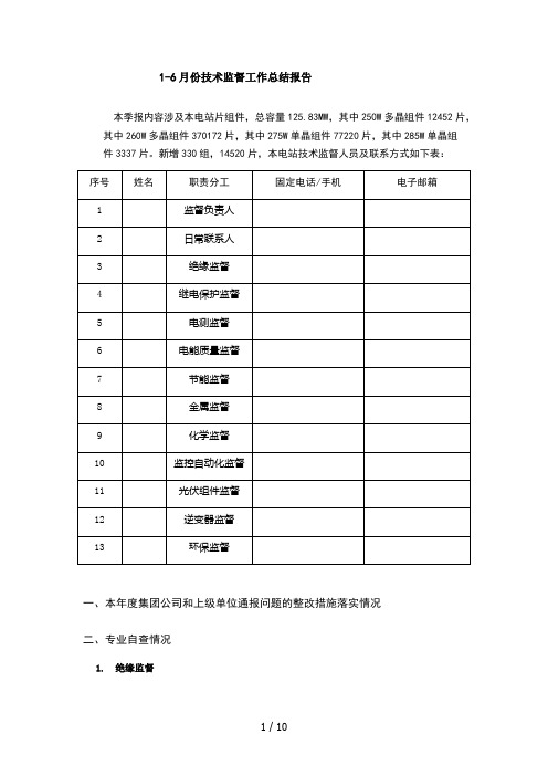 光伏电站年上半年度技术监督总结