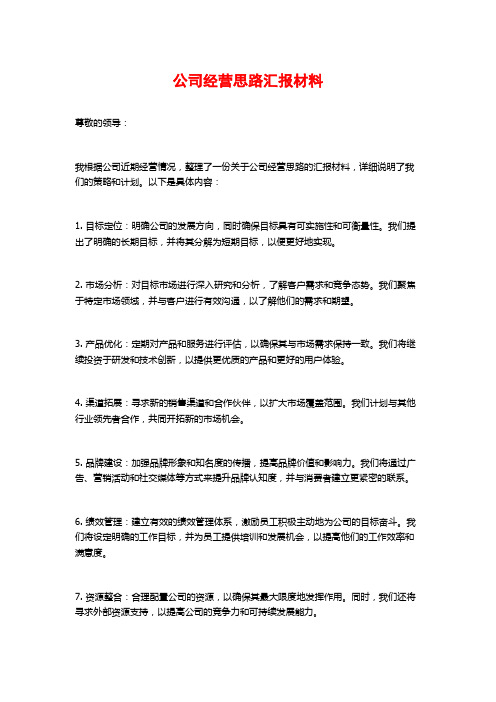 公司经营思路汇报材料