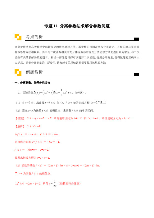 专题12 分离参数法求解参数问题- 2021年高考数学二轮经典专题深度解读(解析版)