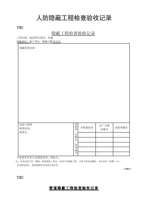 人防隐蔽工程检查验收记录