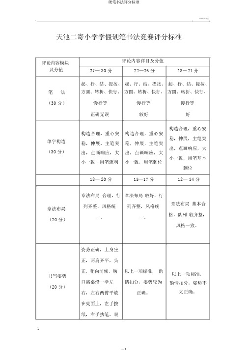 硬笔书法评分标准