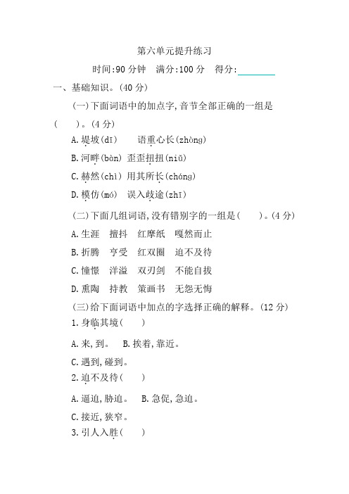 部编版语文六年级下册提升练习 (含答案)