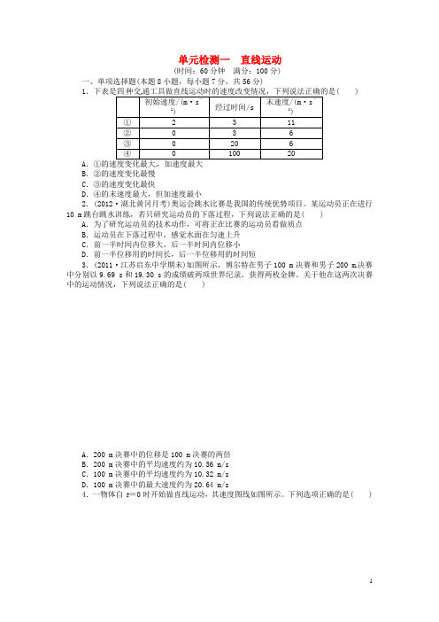 高考物理一轮复习 第一章 直线运动单元检测(含解析) 新人教版