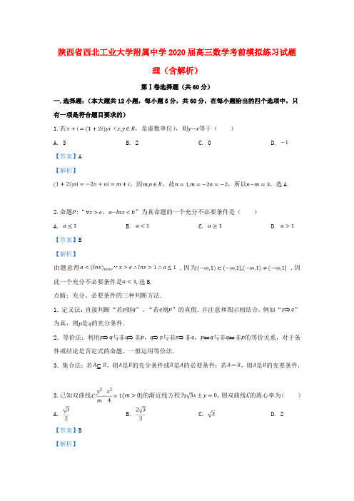 陕西省西北工业大学附属中学2020届高三数学考前模拟练习试题 理(含解析)