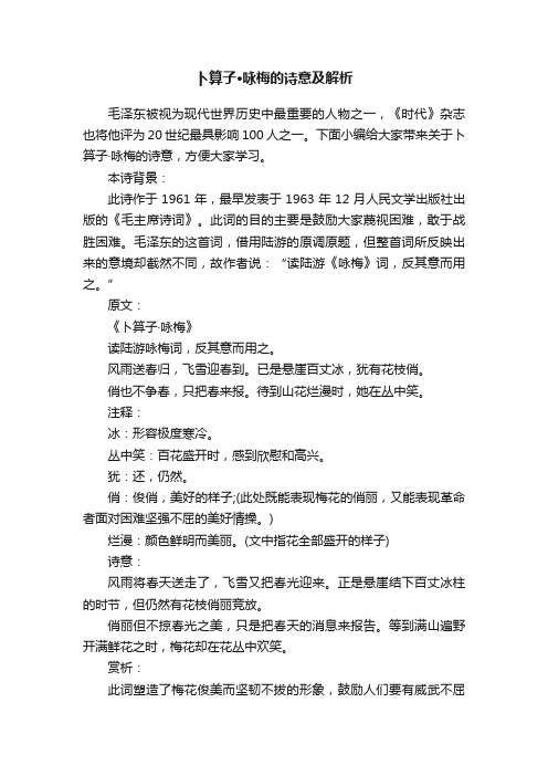 卜算子·咏梅的诗意及解析