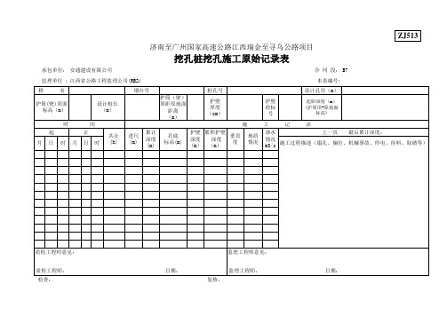 ZJ513挖孔桩挖孔施工原始记录表