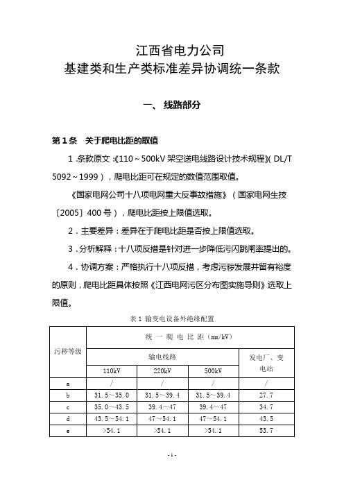 基建类和生产类标准差异条款