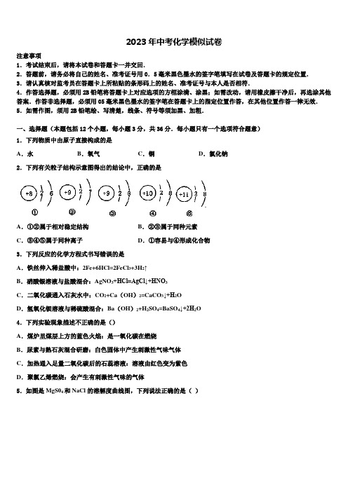 2022-2023学年江苏省南京市江宁区重点达标名校中考化学押题试卷含解析