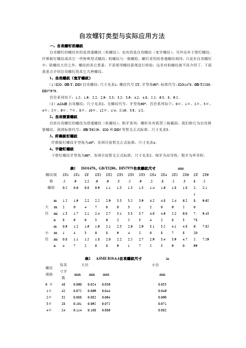 自攻螺钉类型与实际应用方法