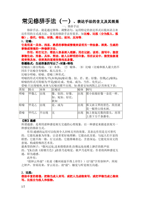 高考常见修辞手法及表达手法的效果